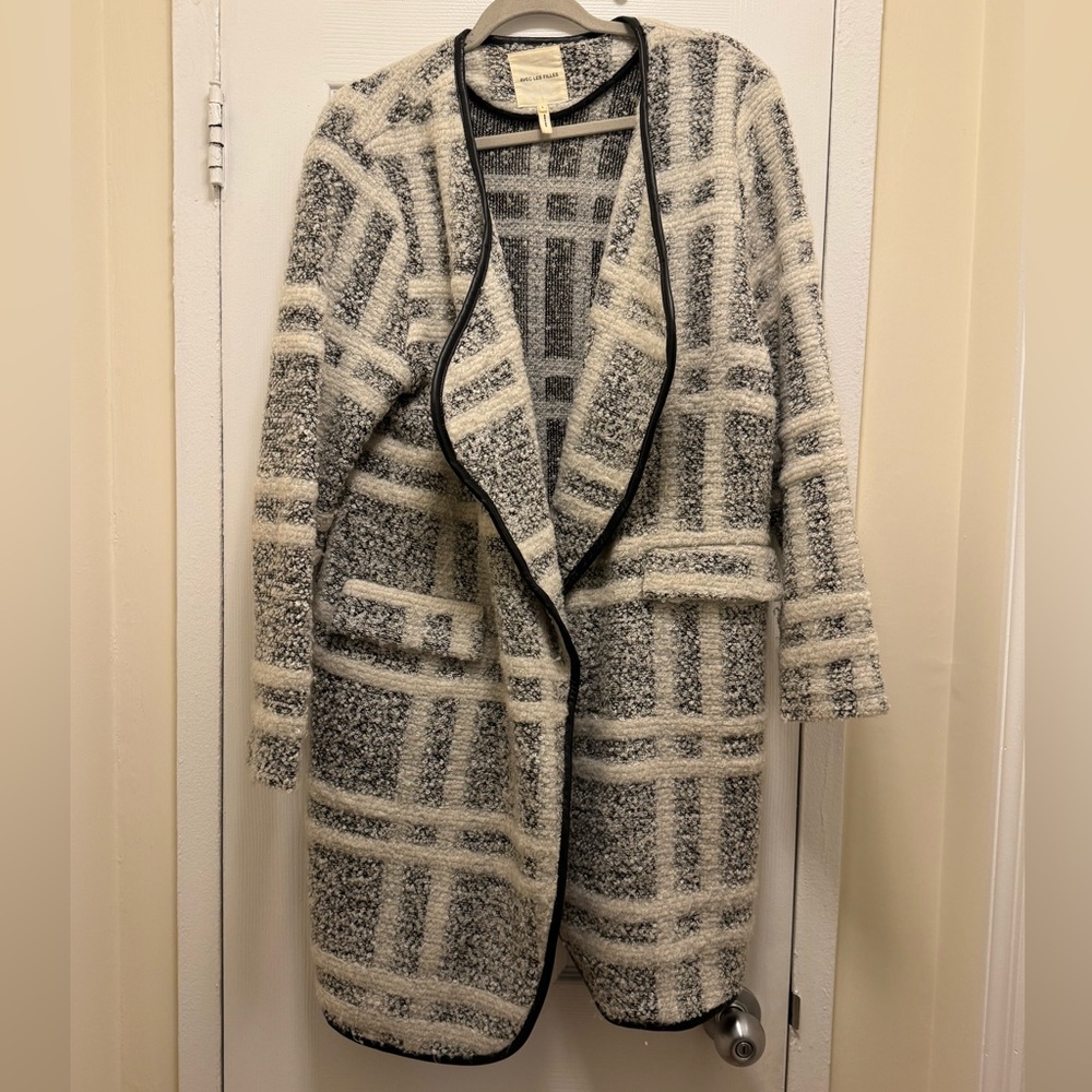 Avec Les Filles Textured Knit Jacket with Black Faux Leather Accents